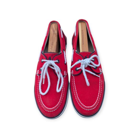 Polo Ralph Lauren Boat Sneakers Size 9.5D Red Lander Canvas - Picture 3 of 8